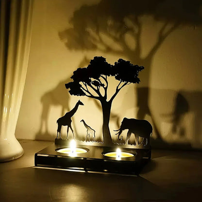 3D Animals Candle Container Silhouette Metal Iron Candlestick Holder Deer Elephant Giraffe Home Desktop Decor DIY Props Gift Kit