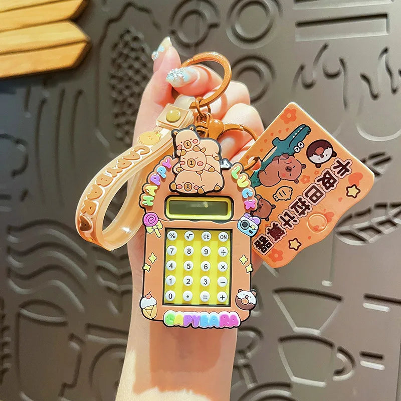 2025 New Capibala Calculator Keychain Cute Cartoon Capybara Keychain Student Backpack Pendant School Season Small Gift