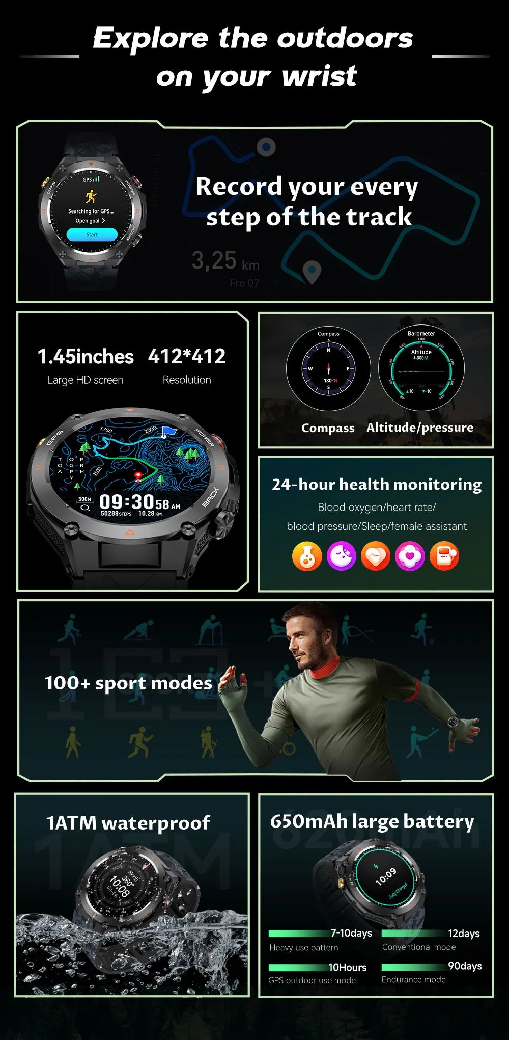2025 New For Xiaomi GPS Sports Smart Watch Men Waterproof Fitness Trackr Bluetooth call 650Mah Battery Smartwatch Woman Bracelet