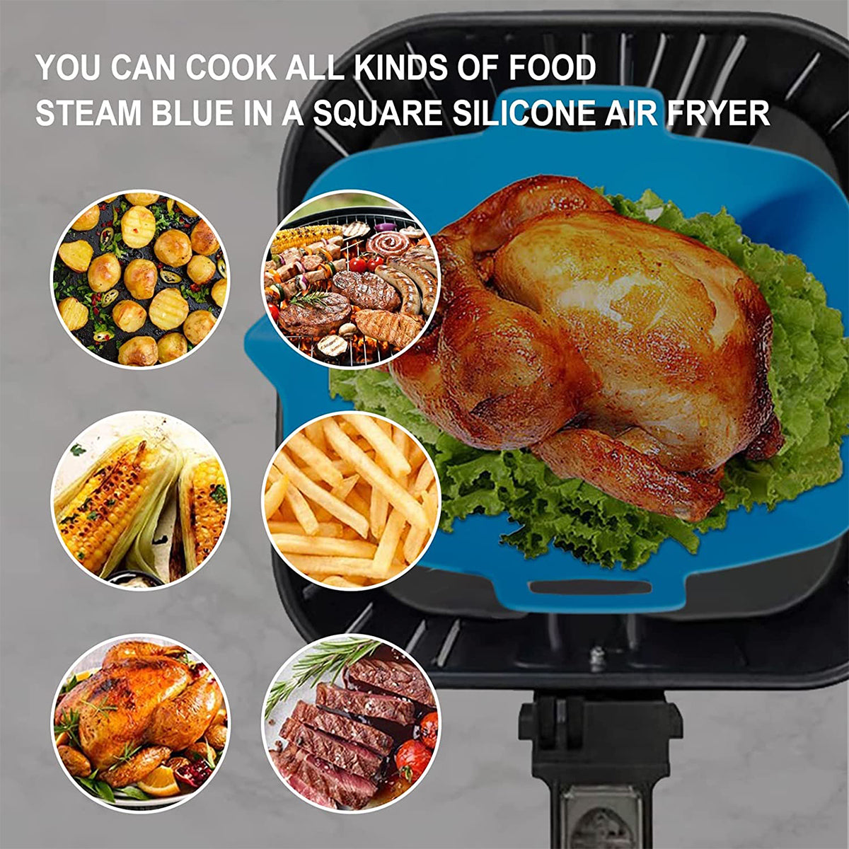 2Pcs Air Fryer Silicone Pot Liners 7.5 inch Hot Air Fryer Accessories Airfryer Baking Mould Reusable Non-Stick Square Tray