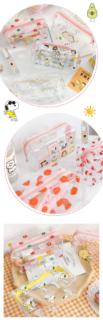 Snoopy Outdoor Girl Makeup Bag Women Necessary Cosmetic Bag Transparent Travel Organizer Cartoon Fashion Small Toiletry Pouch