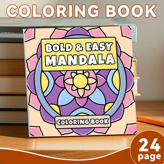 BOLD & EASY MANDALA Art Coloring Book Flowers 24 Page Gift For Birthday Party Relieve Stress Kill Time Graffiti Painting Drawing
