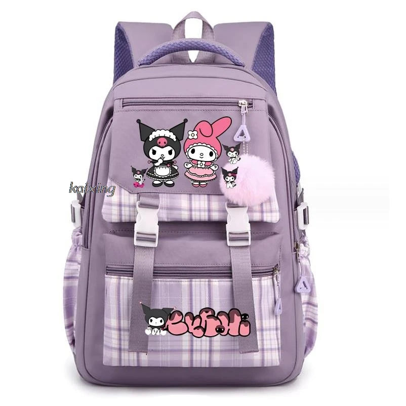 Lovely Kuromi Melody Backpacks Cosplay Plaid Women Men multi-pocket Lightweight School Bags Travel Ins Capacity Laptop Mochilas