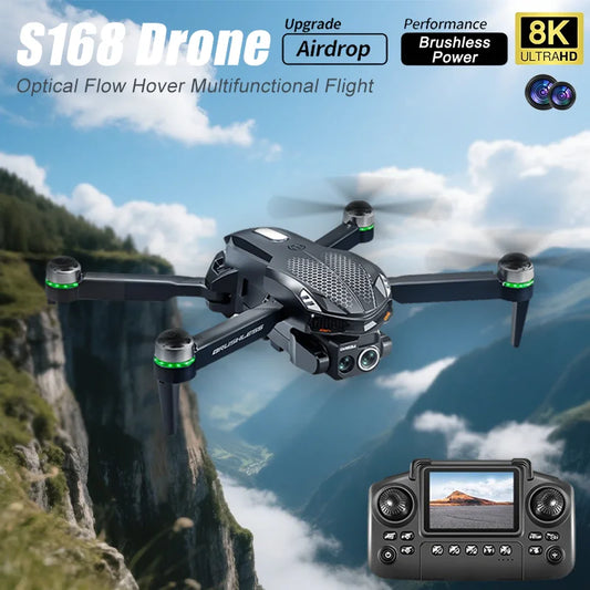 2025 S168 RC Drone Brushless Motor 8K HD Dual Cameras Optical Flow Positioning and Intelligent Obstacle Avoidance Aircraft Toy