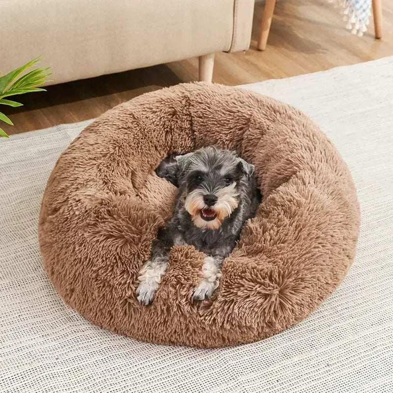 Long haired ultra soft pet cat bed plush washable calming bed donut bed comfortable sleeping artifact