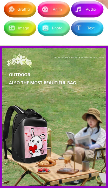 Fashion Custom APP Programmable Smart Led GIF Picture Advertising Backpack