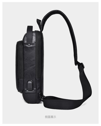 New Casual Chest Bag Travel shoulder bag Men Multifunction Anti-theft USB Charging Crossbody Bag Quality PU Leather Pack Male
