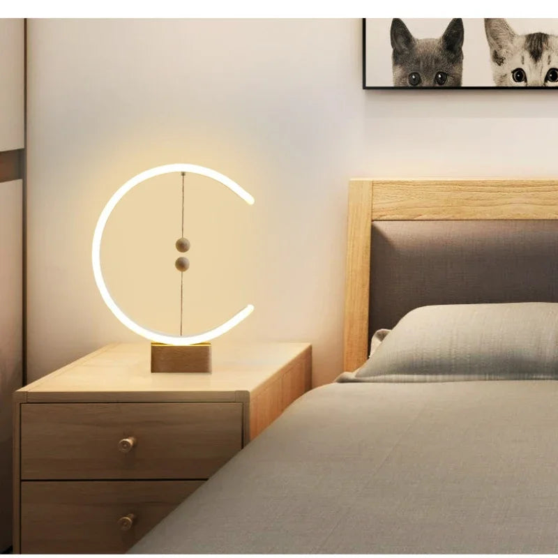 Nordic magnetic levitation balance lamp magnetic led table lamp bedroom bedside home decoration desk lamp Beech wood lampholder