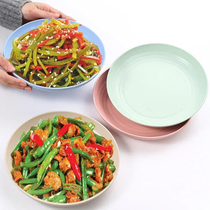Wheat Straw Solid Color Round Plates Salad Dessert Dinner Reusable Microwave Safe Anti Fall And Shatter Plates Fruit Plate