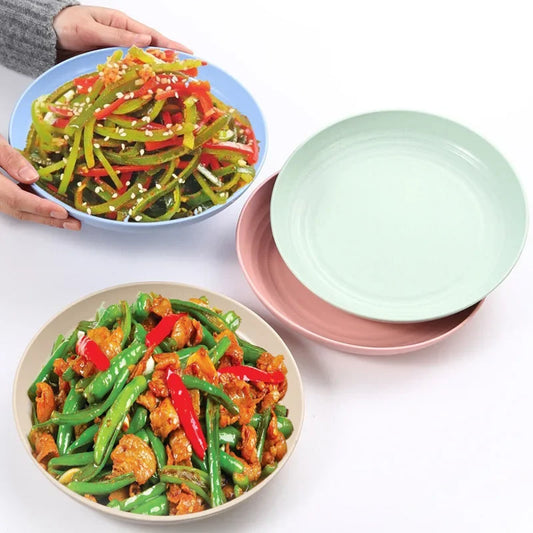 Wheat Straw Solid Color Round Plates Salad Dessert Dinner Reusable Microwave Safe Anti Fall And Shatter Plates Fruit Plate