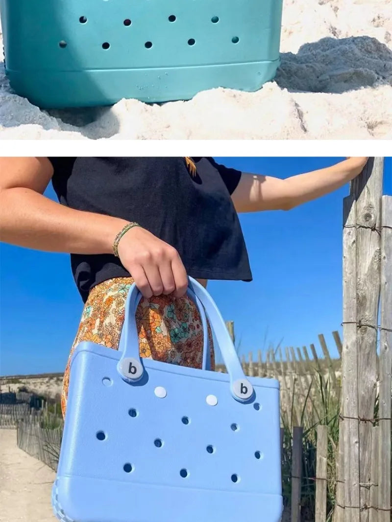 M/L/XL Fashion Beach Bags EVA Rubber Waterproof Storage Baskets Travel Shopping Handbag Women Shoulder Solid Color Tote Bag