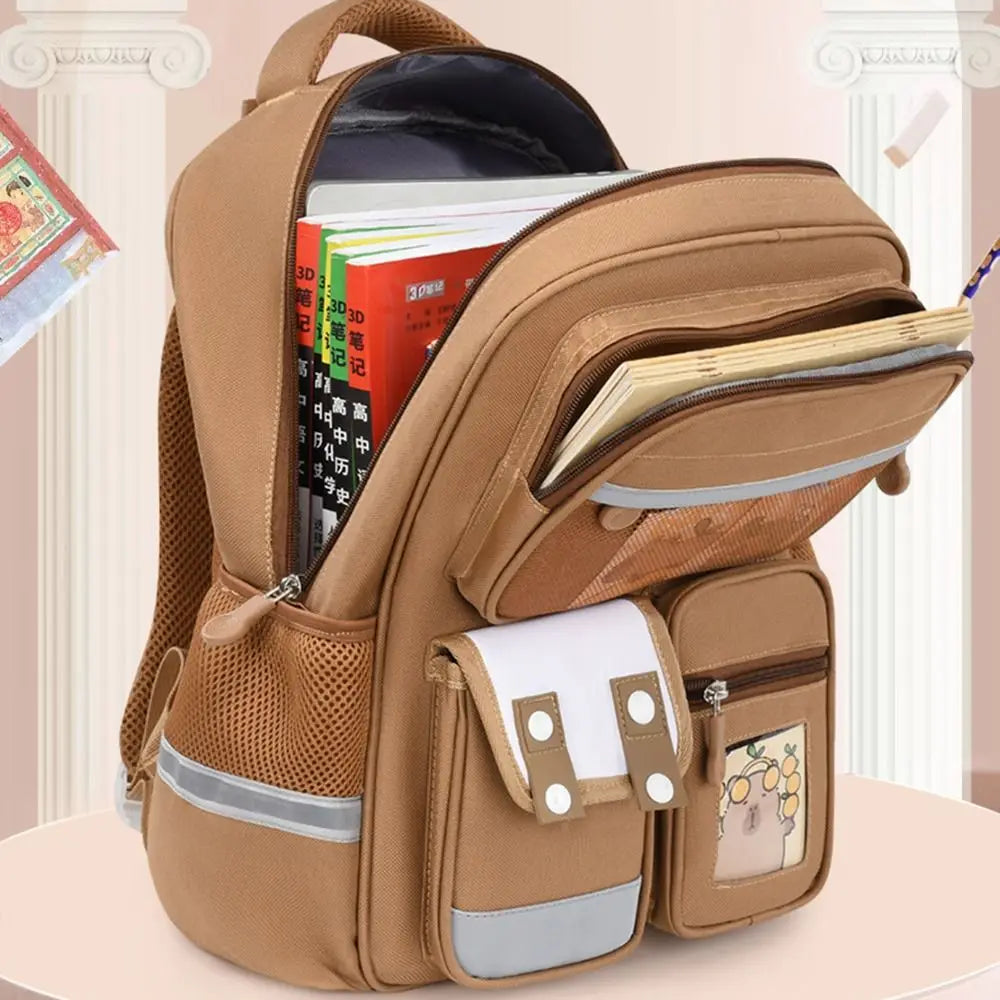 Multi-Compartment Capybara Backpack Waterproof Oxford Cloth Cartoon Animal School Bag Lightweight with Reflective Strip