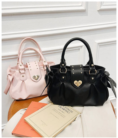Sweet Bow Lolita Pink Hand Bag Purse Women Harajuku Love Heart Soft Crossbody Bag Lady Kawaii Large Capacity Shoulder Bag Female