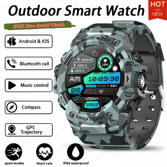 2025 Rugged Sport Smart Watch Bluetooth Calls Colorful Waterproof Military Smartwatches with Flashlight SOS COMPASS for Phone