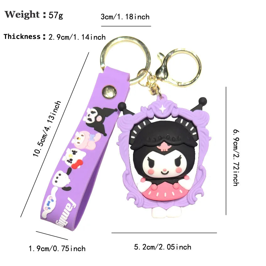MINISO Cartoon Sanrio Cute Gothic's PVC Key Chain Bag Pendant Doll Rebellious Kuromi Pendant Car Key Chain for Kid Birthday Gift