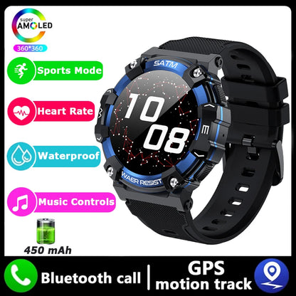 New Outdoor Military Smartwatch For Men Health Monitor Bluetooth Call Voice Assistant GPS Sports Waterproof Men Smartwatch 2024