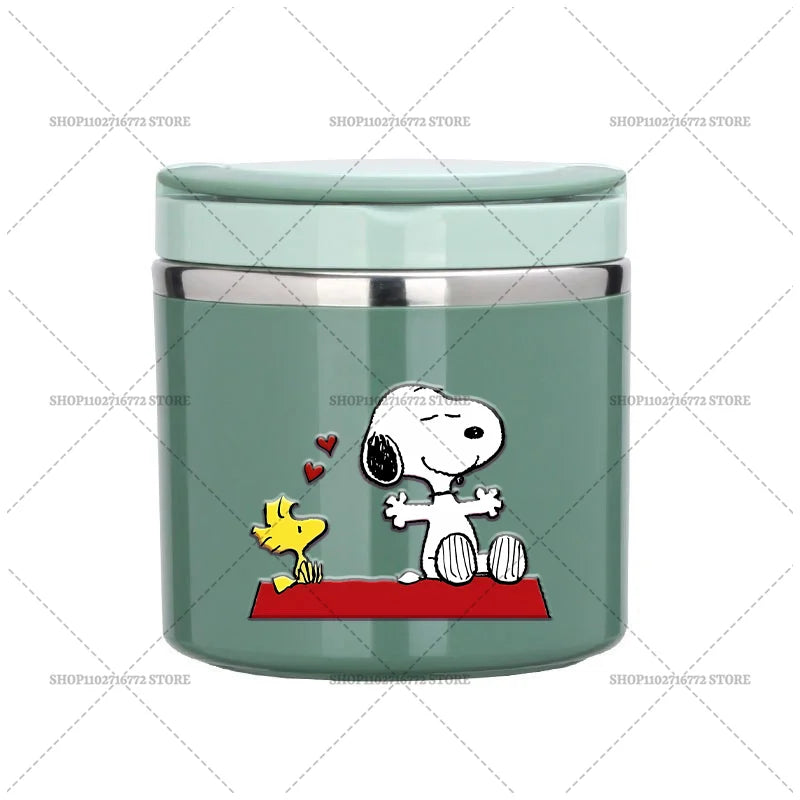 630ml Snoopys Food Thermal Jar Insulated Soup Cup Stainless Steel Vacuum Lunch Box with Handle Portable Sealed Bento Boxes Gift