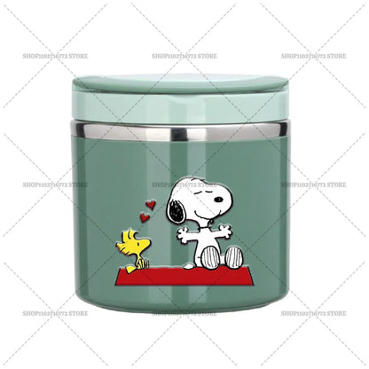 630ml Snoopys Food Thermal Jar Insulated Soup Cup Stainless Steel Vacuum Lunch Box with Handle Portable Sealed Bento Boxes Gift