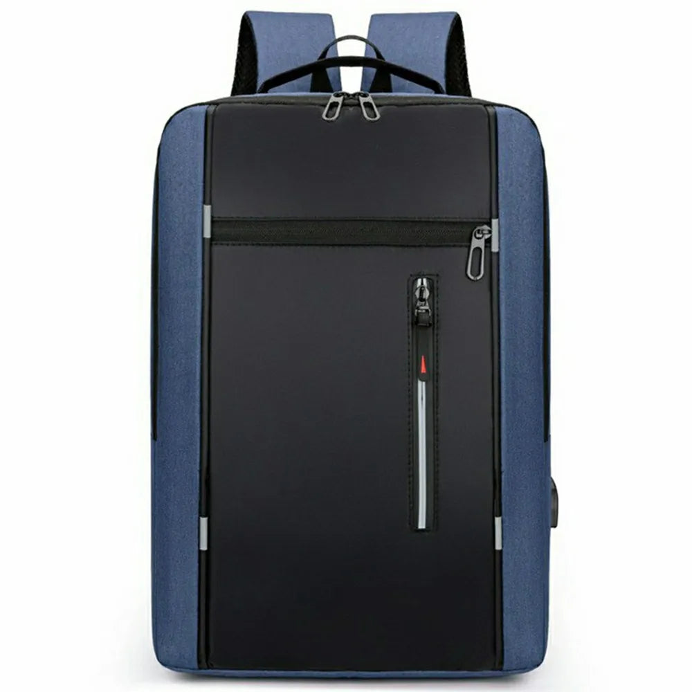 Business Laptop Backpack Men Travel Daypack Waterproof Oxford Cloth School Bag with USB Charging Port - Grey