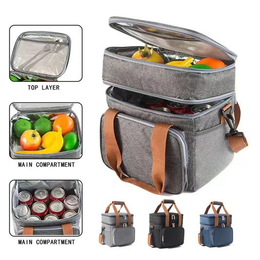Picnic Cooler Bags Thermal Lunch Box Bag Double Layer Outdoor Camping Food Drink Ice Insulated Case Travel Storage Bags