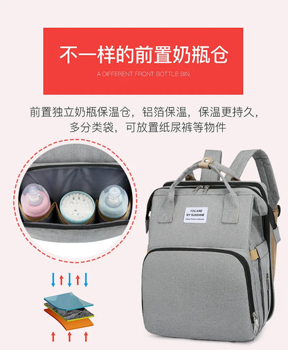 Folding Mommy Bag Multipurpose Portable Folding Crib Bed Large-capacity Baby Backpack Female Mommy Outting Bag Diaper Bags