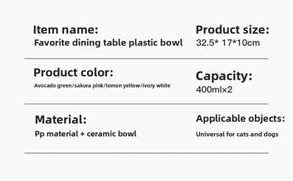 Pet Bowl PP Plastic Double Bowl Anti-killing Bowl Water and Grain Integrated Dog Bowl Cat Dog Water and Grain Bowl