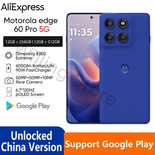 Original Motorola Moto Edge 60 Pro 5G AI Smart Phone 6.7'' 120Hz pOLED Screen 6000mAh Battery 90W SuperCharge 50MP Main Camera