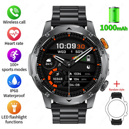 LIGE New 1000mAh Big Battery Smart Watch Men LED Flashlight BT Call IP68 Waterproof Men Watches Spots Smartwatch For Android ios