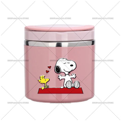 630ml Snoopys Food Thermal Jar Insulated Soup Cup Stainless Steel Vacuum Lunch Box with Handle Portable Sealed Bento Boxes Gift