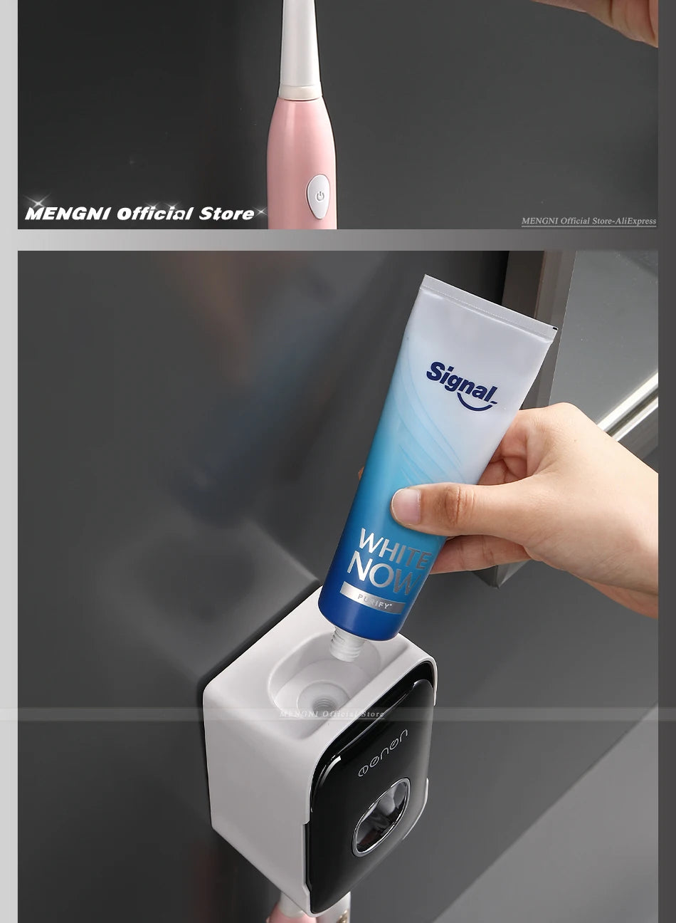 MENGNI -Automatic Toothpaste Dispenser Squeezer With Toothbrush Holder Wall Mounted Bathroom Accessories Sets