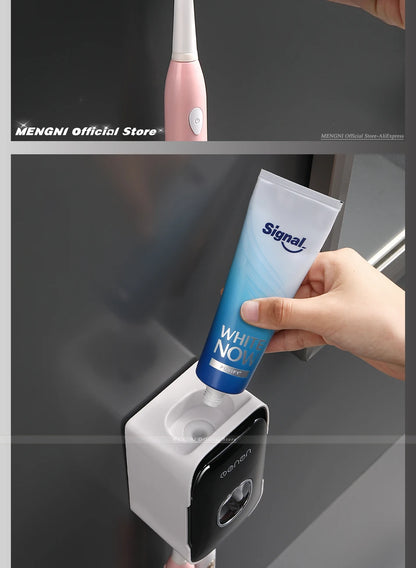 MENGNI -Automatic Toothpaste Dispenser Squeezer With Toothbrush Holder Wall Mounted Bathroom Accessories Sets
