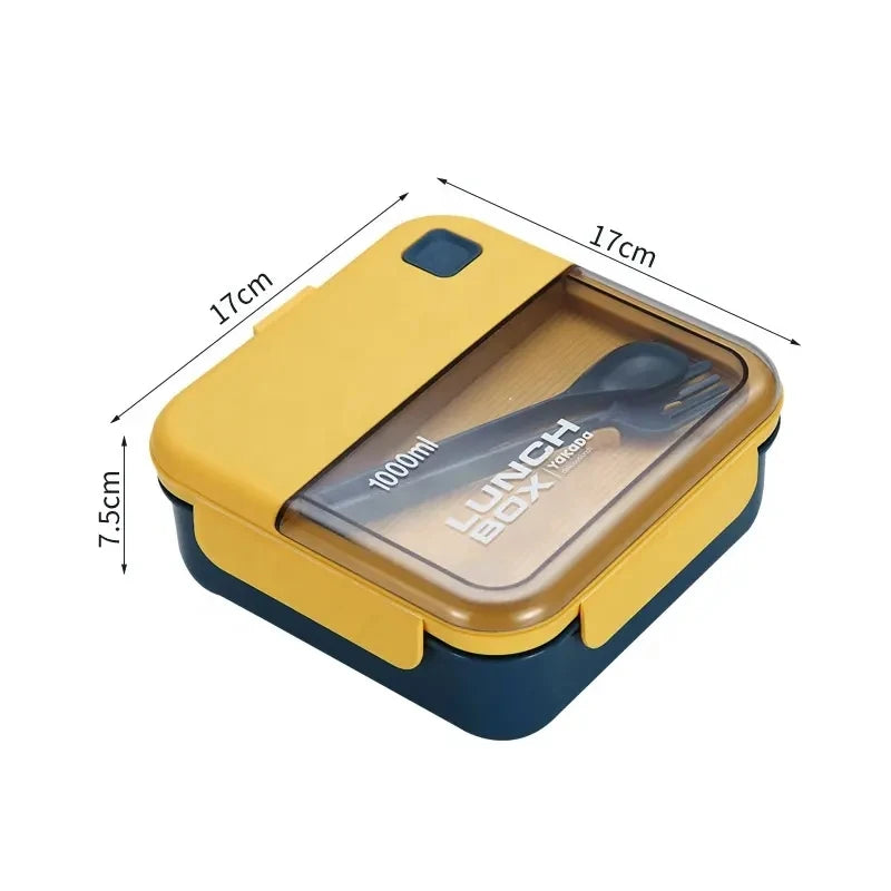 Portable Lunch Box Grid Children Student Office Bento Box with Fork Spoon Leakproof Microwavable Prevent School Food Storage Box