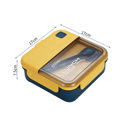 Portable Lunch Box Grid Children Student Office Bento Box with Fork Spoon Leakproof Microwavable Prevent School Food Storage Box