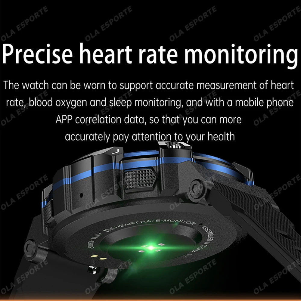 New Outdoor Military Smartwatch For Men Health Monitor Bluetooth Call Voice Assistant GPS Sports Waterproof Men Smartwatch 2024