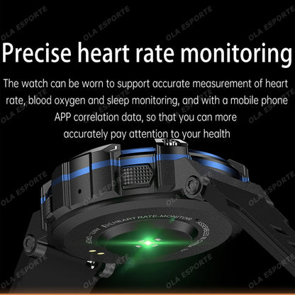 New Outdoor Military Smartwatch For Men Health Monitor Bluetooth Call Voice Assistant GPS Sports Waterproof Men Smartwatch 2024