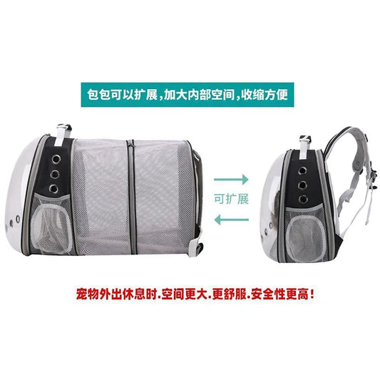 Pet Backpack Transparent Space Capsule Double Shoulder Cat Go Out Backpack Expandable Cat Bag Go Out Portable Small Dog Bag