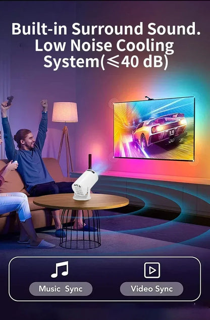 HY200 1080P Portable Projector, 270° Adjustable for Home Theater, Supports Smartphone/Tablet/PC Connection