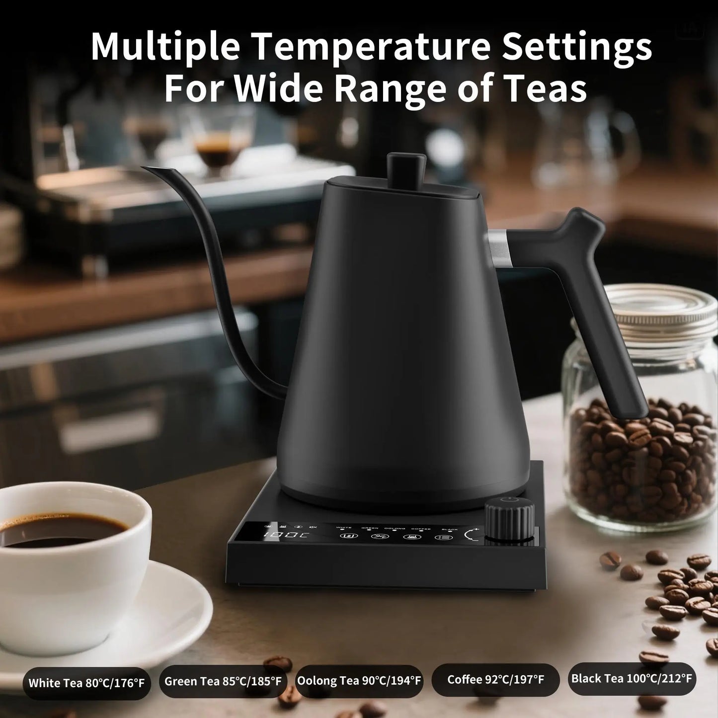 600ml Gooseneck Electric Kettle Hand Brew Coffee Pot Temperature Control Smart Tea Pot Rapid Heating Kettle 220V