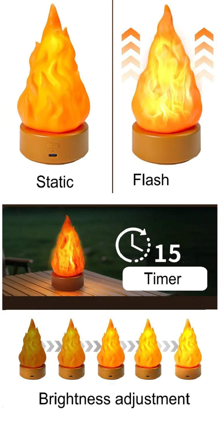 Hanging Fake Fire Lamp 3D Rechargeable Night Light Cozy Lighting 3 Mode LED Fireplace Candles Apartment Patio Outdoor Camp Decor