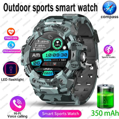 2025 Rugged Sport Smart Watch Bluetooth Calls Colorful Waterproof Military Smartwatches with Flashlight SOS COMPASS for Phone