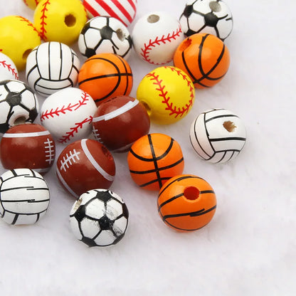 10pcs 16mm Basketball Baseball Spacer Beads Round Ball Wooden Beads For Making Bracelet Necklace DIY Jewelry Supplies