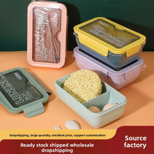 Plastic Compartments For Students And Office Workers, Large Capacity Bento Box With Lid, Sealed Insulated Lunch Container