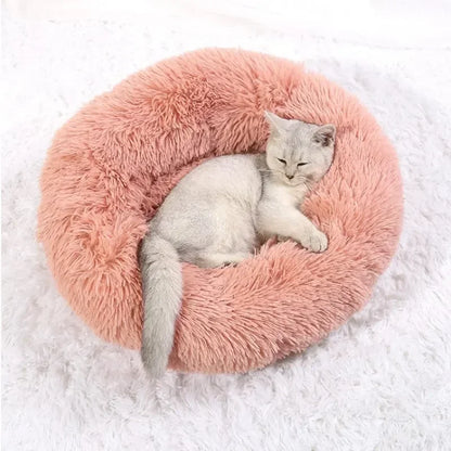 Long haired ultra soft pet cat bed plush washable calming bed donut bed comfortable sleeping artifact