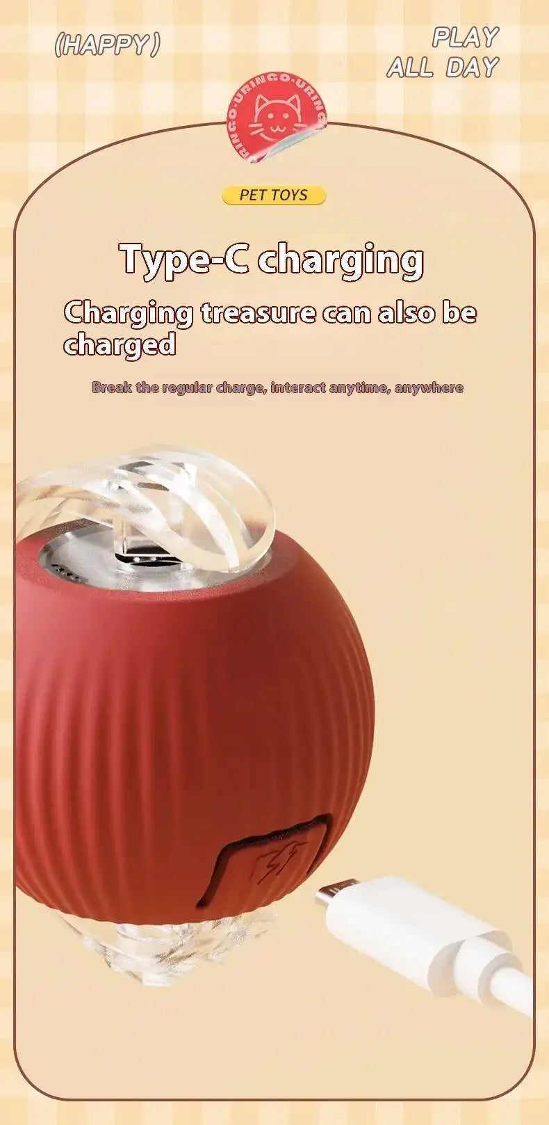Smart Interactive Cat Toys Ball Automatic Rolling Ball with Faux Tail USB Rechargeable Electric Pet Toy for Teaser and Training