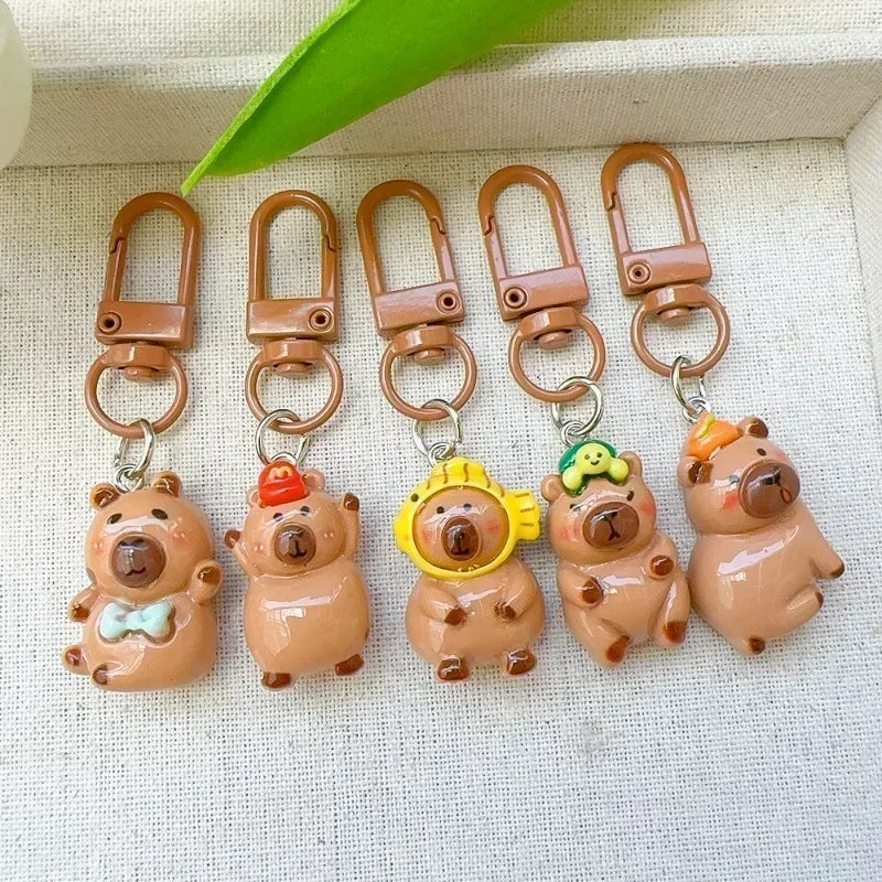DIY Resin Cartoon Capybara Key Chains 1/10Pcs Funny Charms Glossy Flatback Animals Earrings Keyrings Jewelry Making Accessories