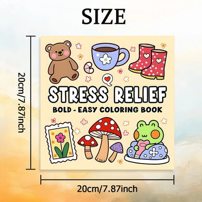 STRESS RELIEF bold-easy Coloring Book for Adults Cute Drawing Book Perfect Gift for Party and Birthday