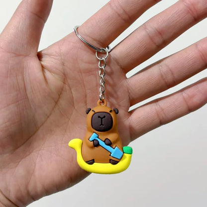 Cute Capybara Keychain Doll Hugging Fruit Series Pendant Cycling Backpack Key Pendant Accessories Ugly Cute Pvc Soft Rubber