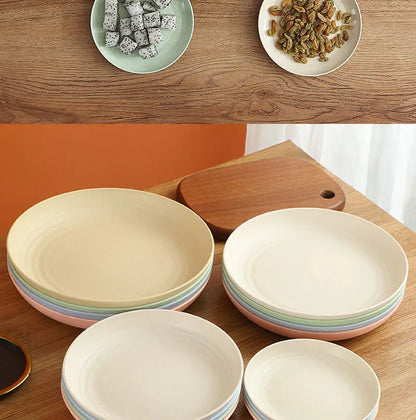 Wheat Straw Solid Color Round Plates Salad Dessert Dinner Reusable Microwave Safe Anti Fall And Shatter Plates Fruit Plate