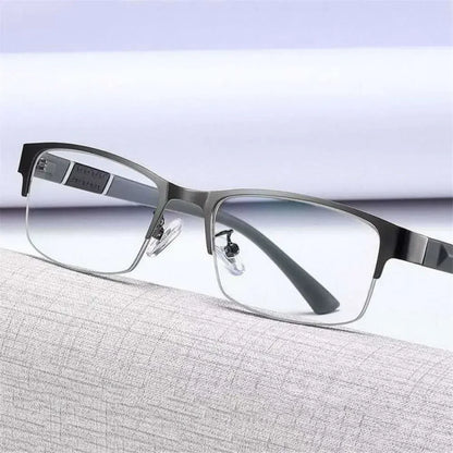 Glasses Men Anti-Blue Light Business Reading Glasses Vintage Half Frame Eye Protection Ultra Light Office Eyeglasses