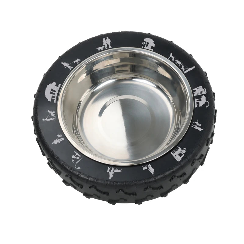 Pet Bowl Tire Shape Large Diameter Bowl Non-Slip Removable and Washable Pet Food Utensils